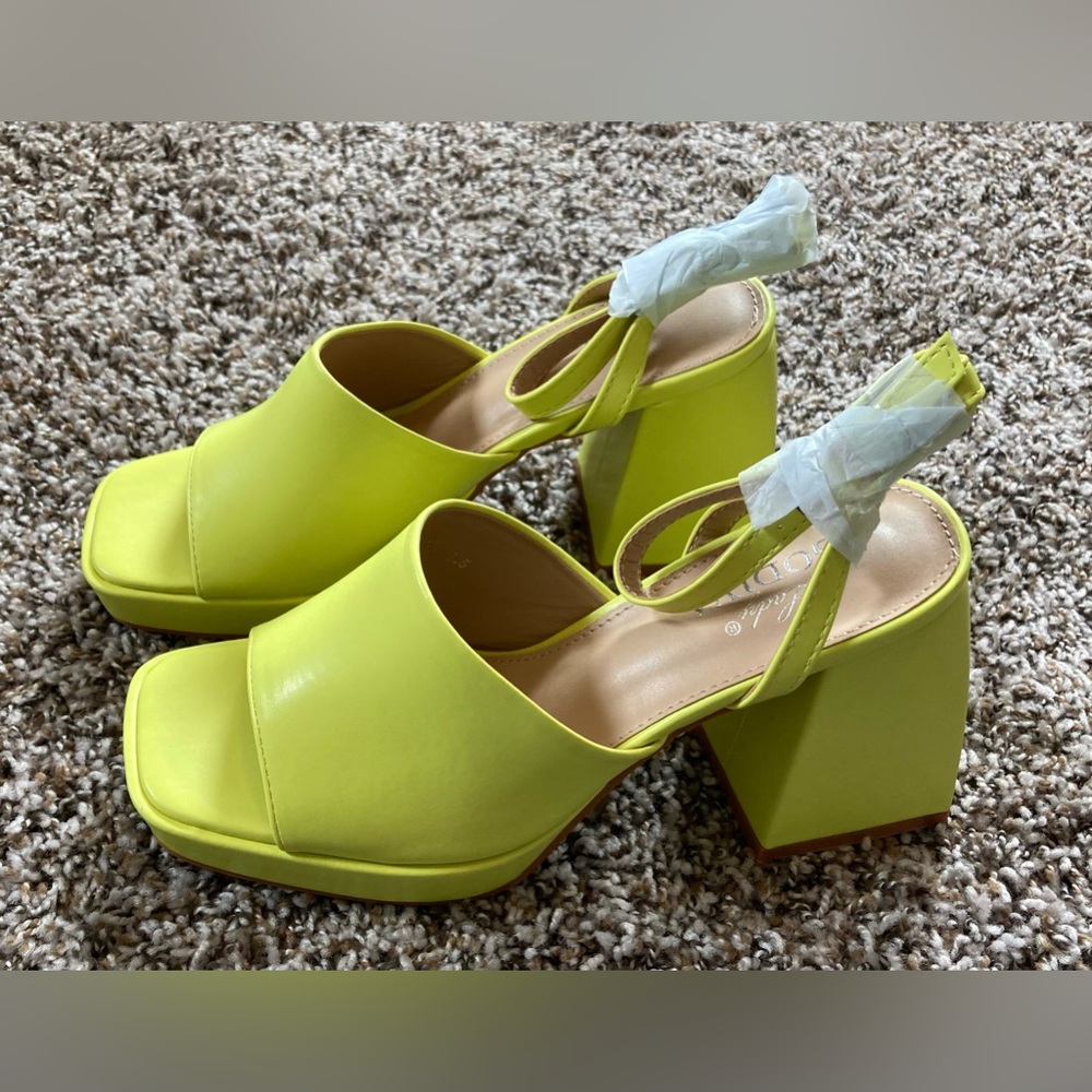 Lady Godiva Chunky Platform High Heels Bright Lemon Lime